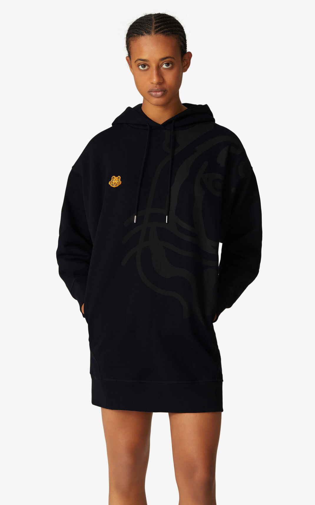 Kenzo K 虎 oversized hooded sweatshirt ワンピース レディース 黒 - CRLNWS245